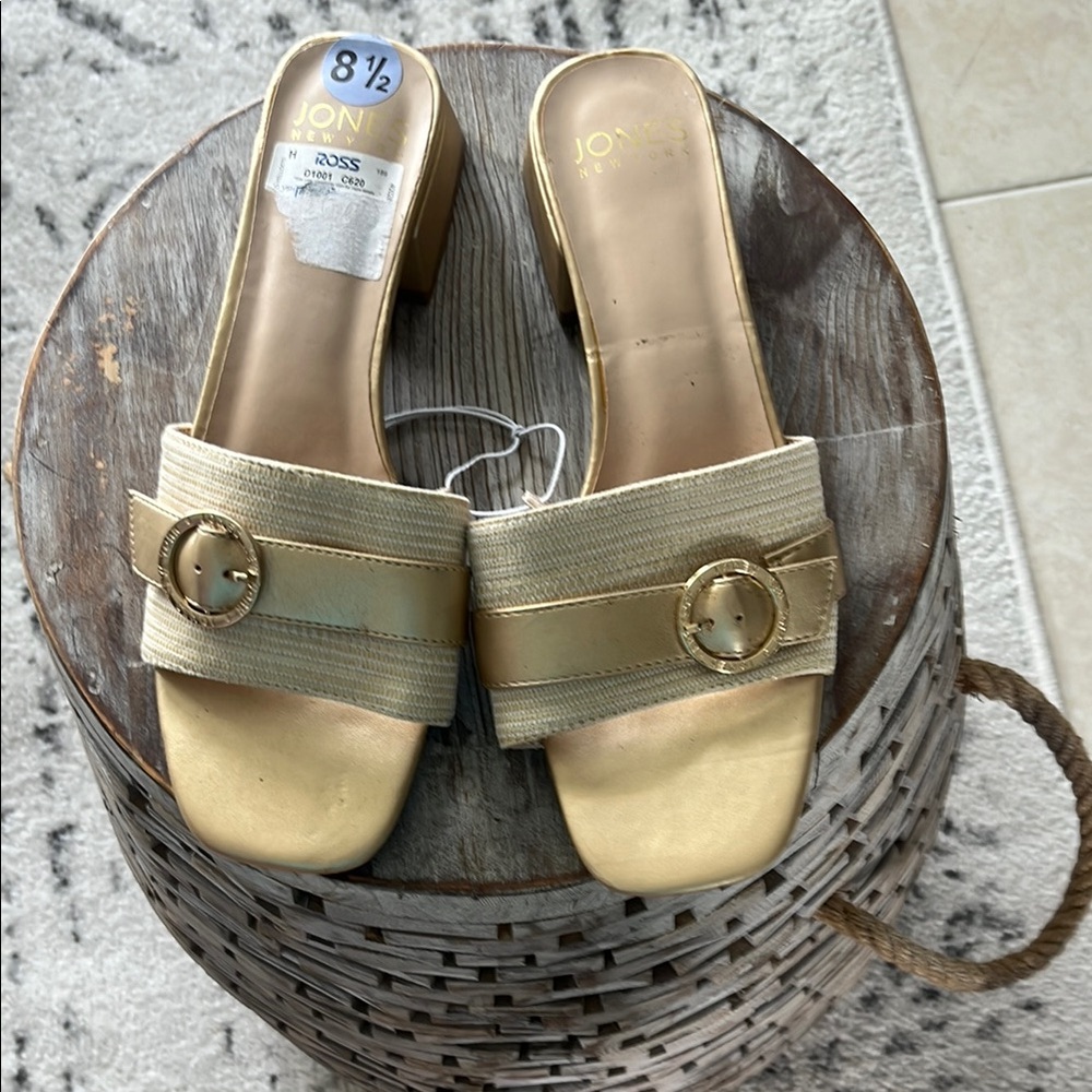 Jones New York Gold Slide Mules with Buckle Detail
